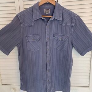 Vintage Y2K Levi's‎ Western Pearl Snap Blue Shirt Mens L Short Sleeve Cowboycore